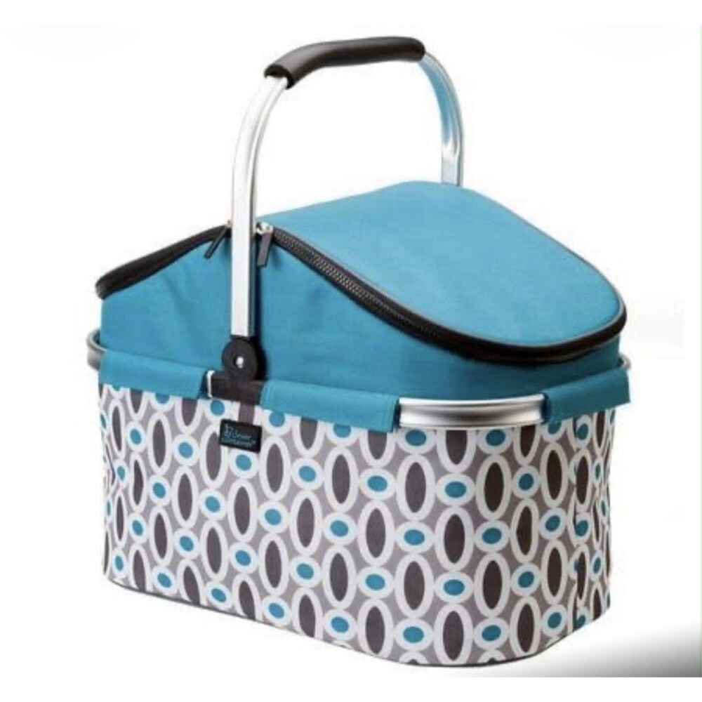 Clever Container Insulated Collapsible Market Basket Picnic Cooler Tote Teal